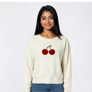 NWT Juniors No Comment Ribbed Chenille Cherry Appliqué Sweatshirt